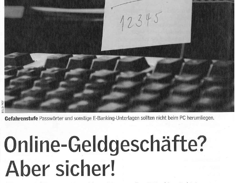 Ausschnitt Presseartikel über Onlinebanking