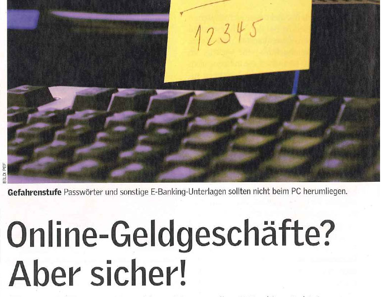 Ausschnitt Presseartikel über Onlinebanking